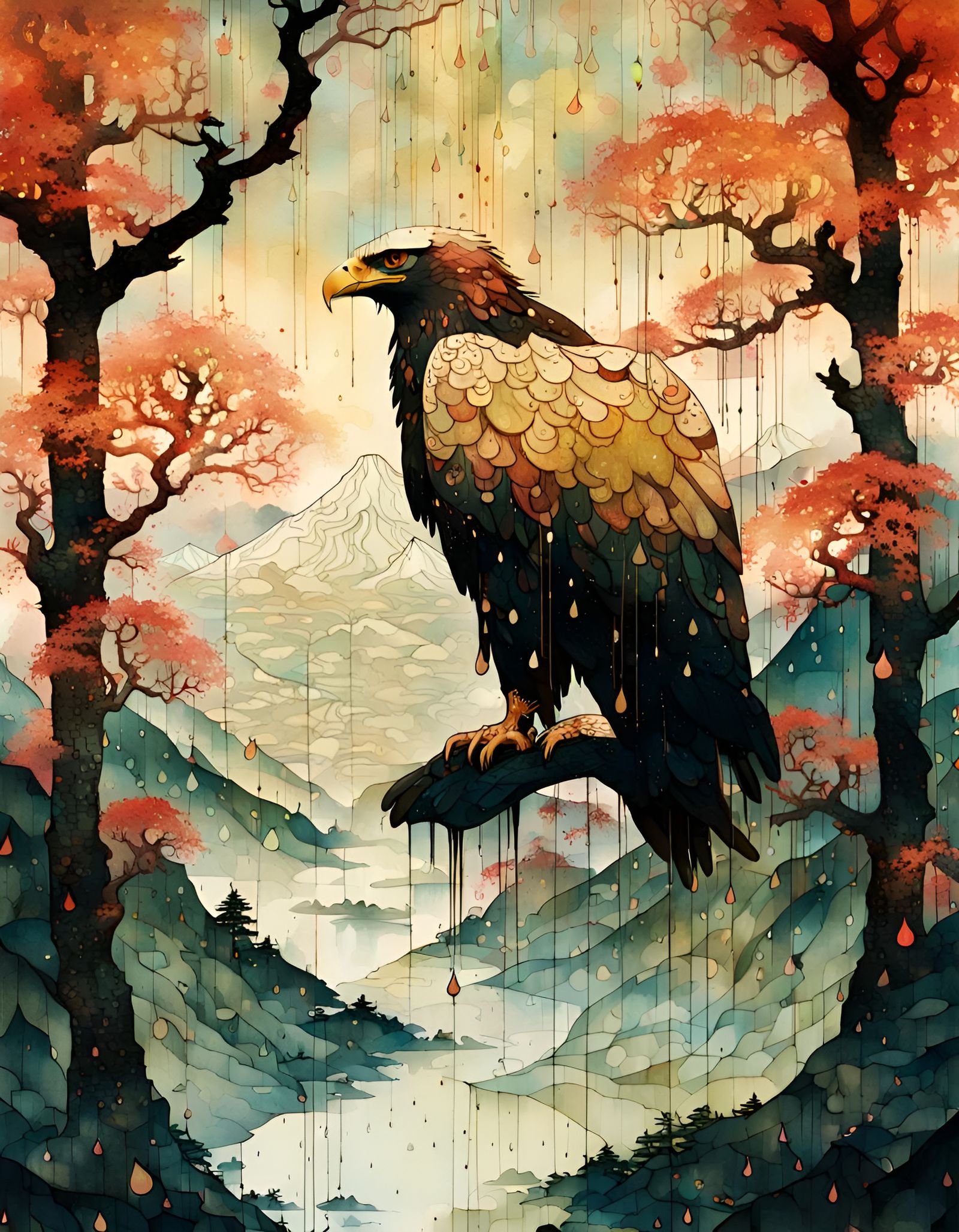 Golden Eagle and Cherry Tree of Life