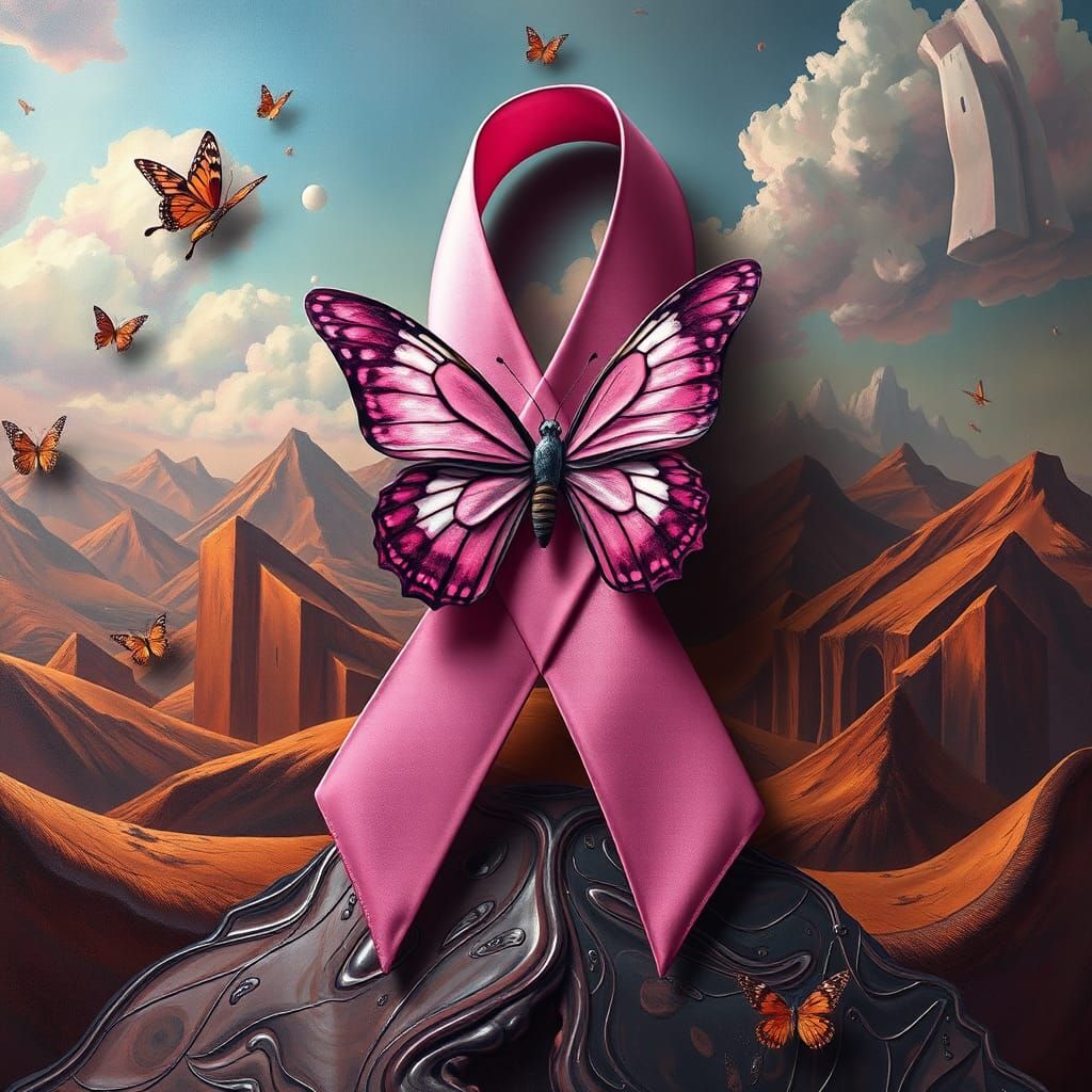 Surreal Breast Cancer Awareness Ribbon in Dali Style