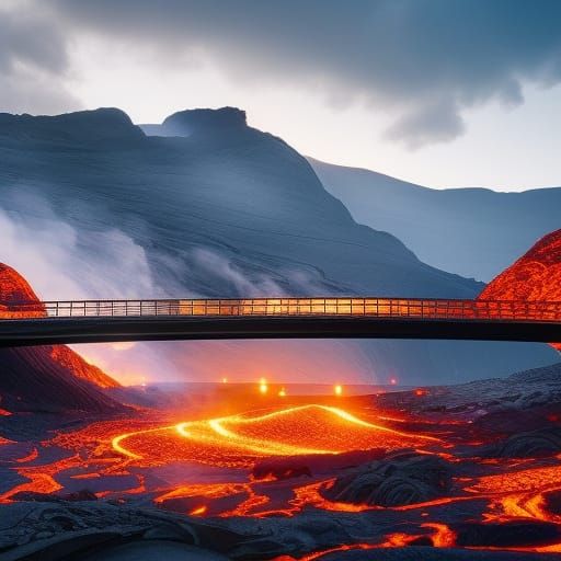 Epic Lava Bridges in a Digital Matte Painting