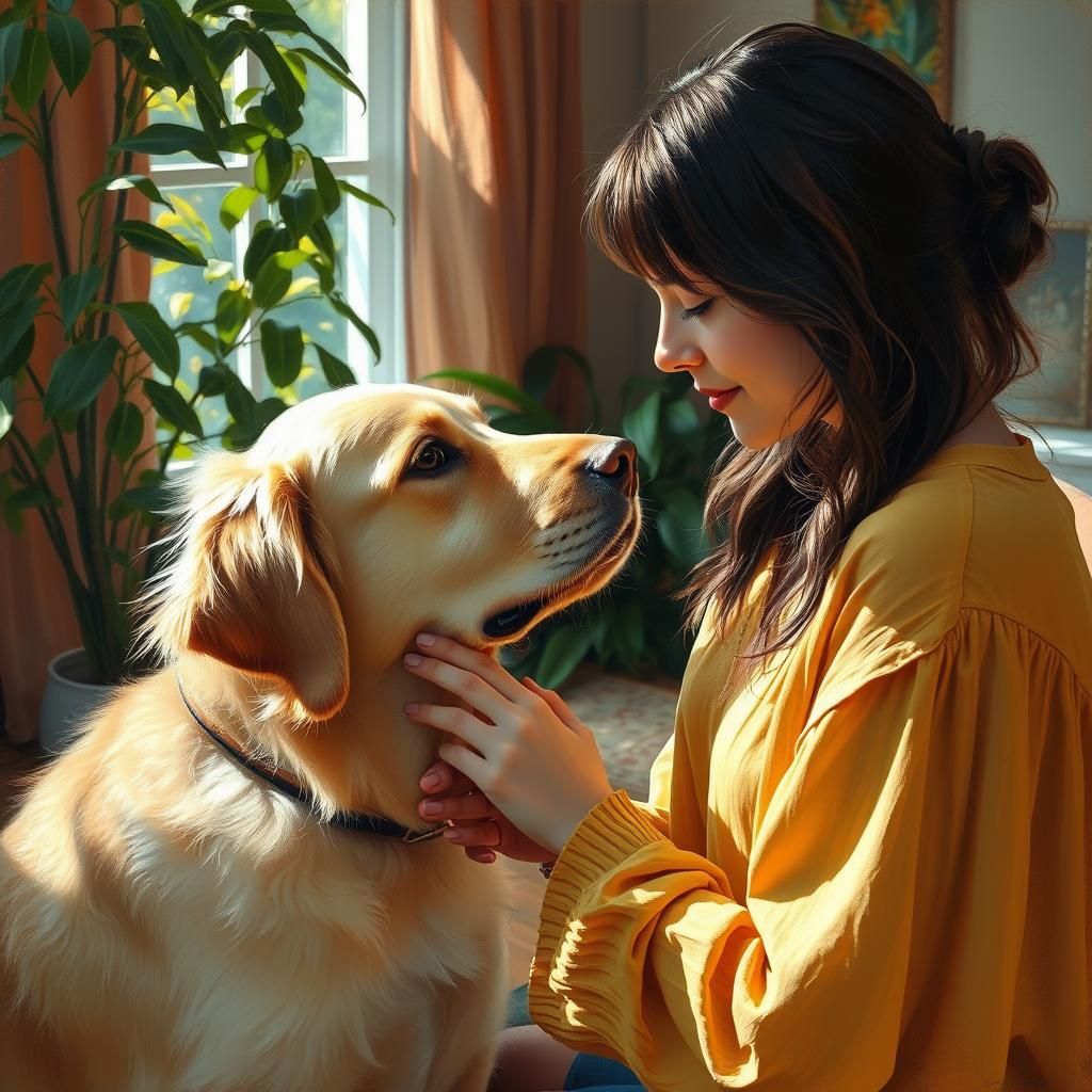 Golden Retriever Comfort in Impressionist Oil Painting