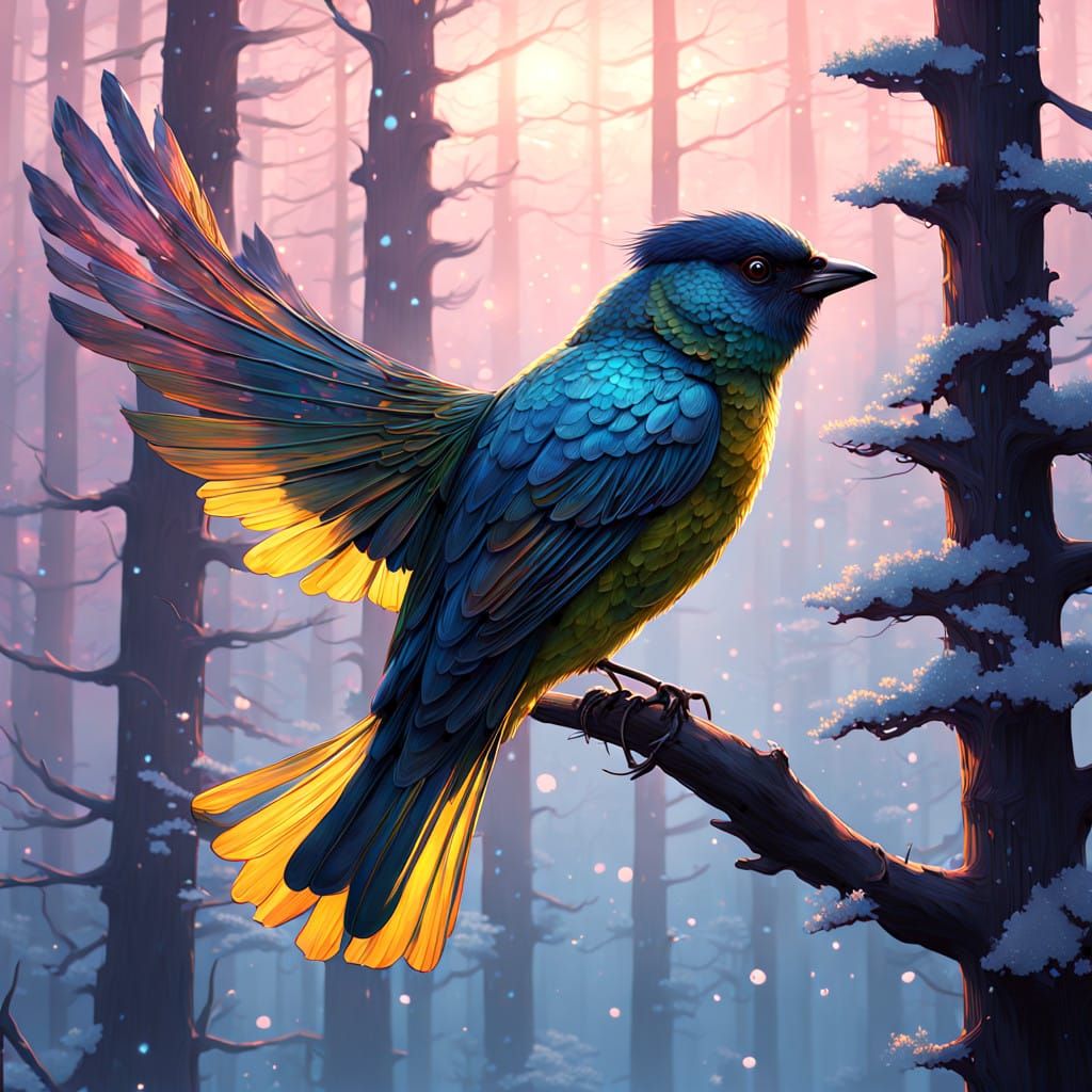 Crystal Sparrow in a Dreamlike Garden