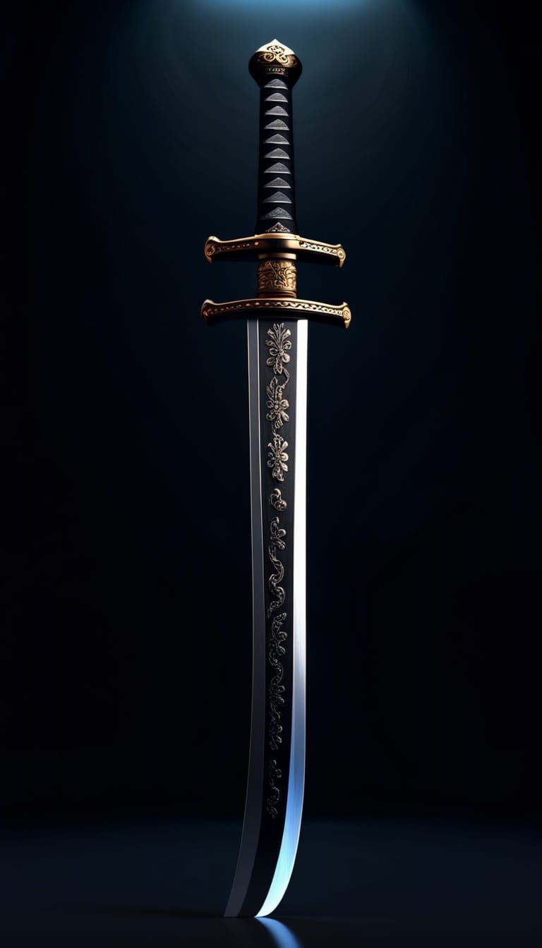 Black Katana Sword in Photorealistic 3D Style