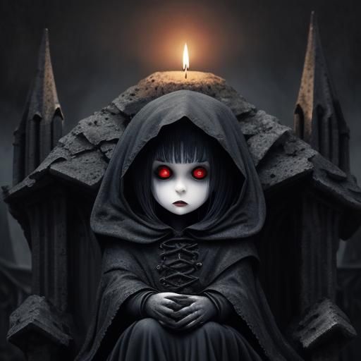 Eerie Baby Vampire in Crypt, Gothic Horror Illustration