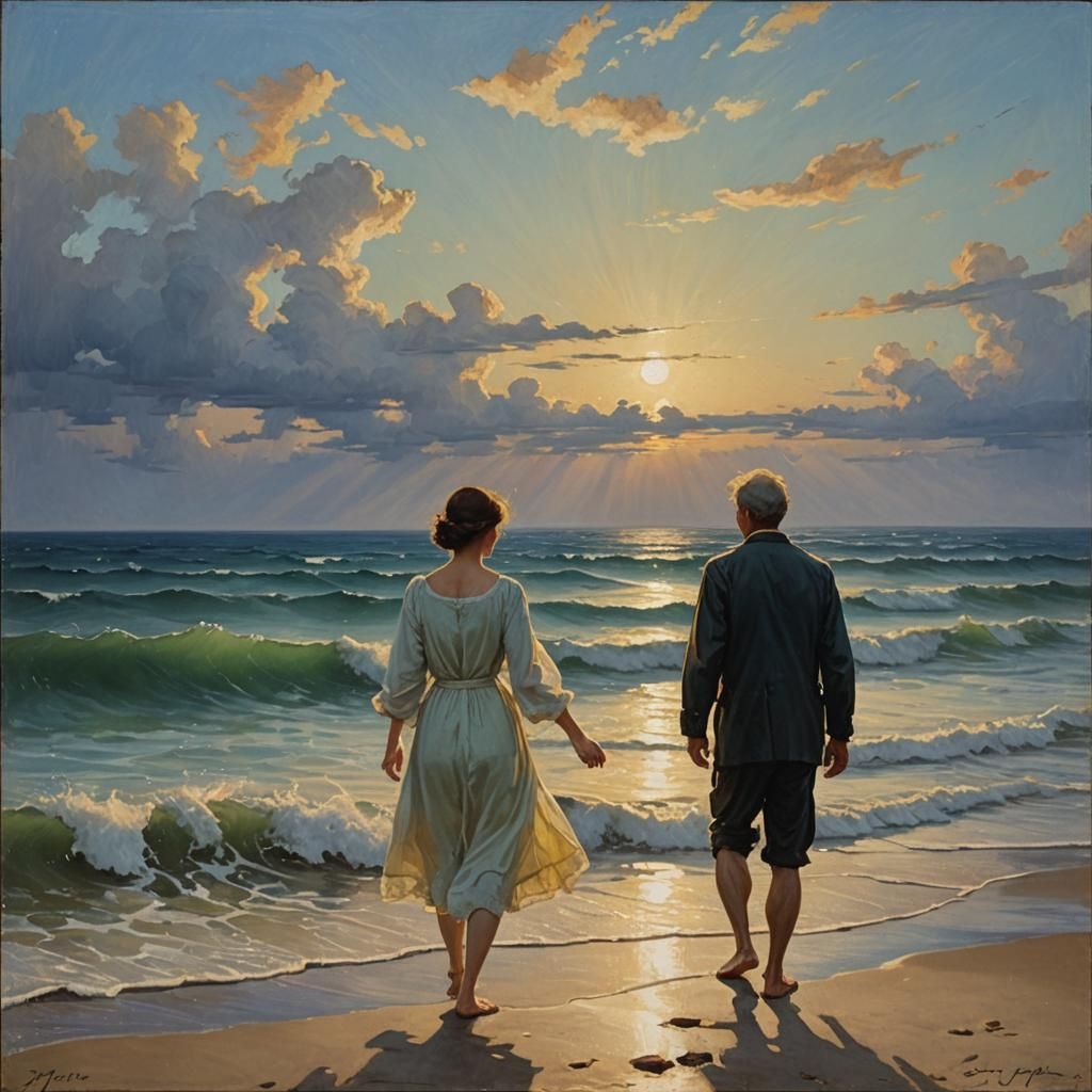 Tranquil Seascape Oil Painting of Eternal Love