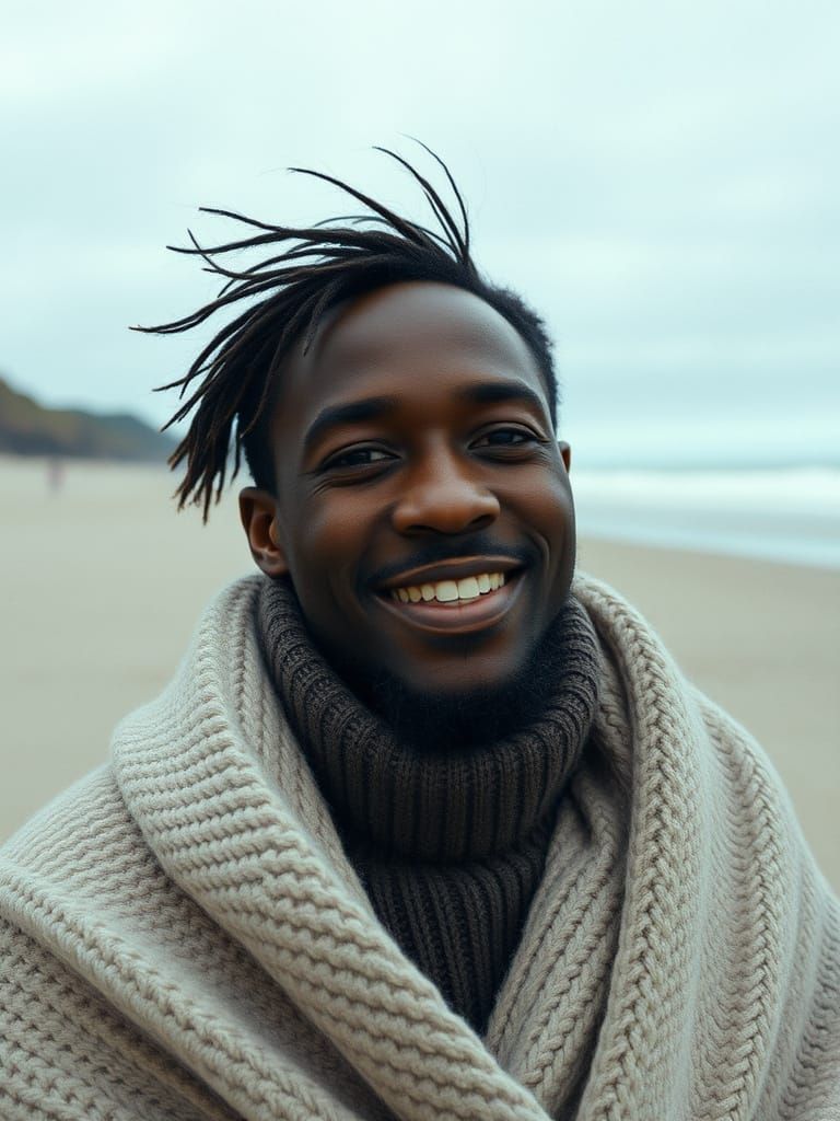 Film Photo of Man on Beach in Muted Tones