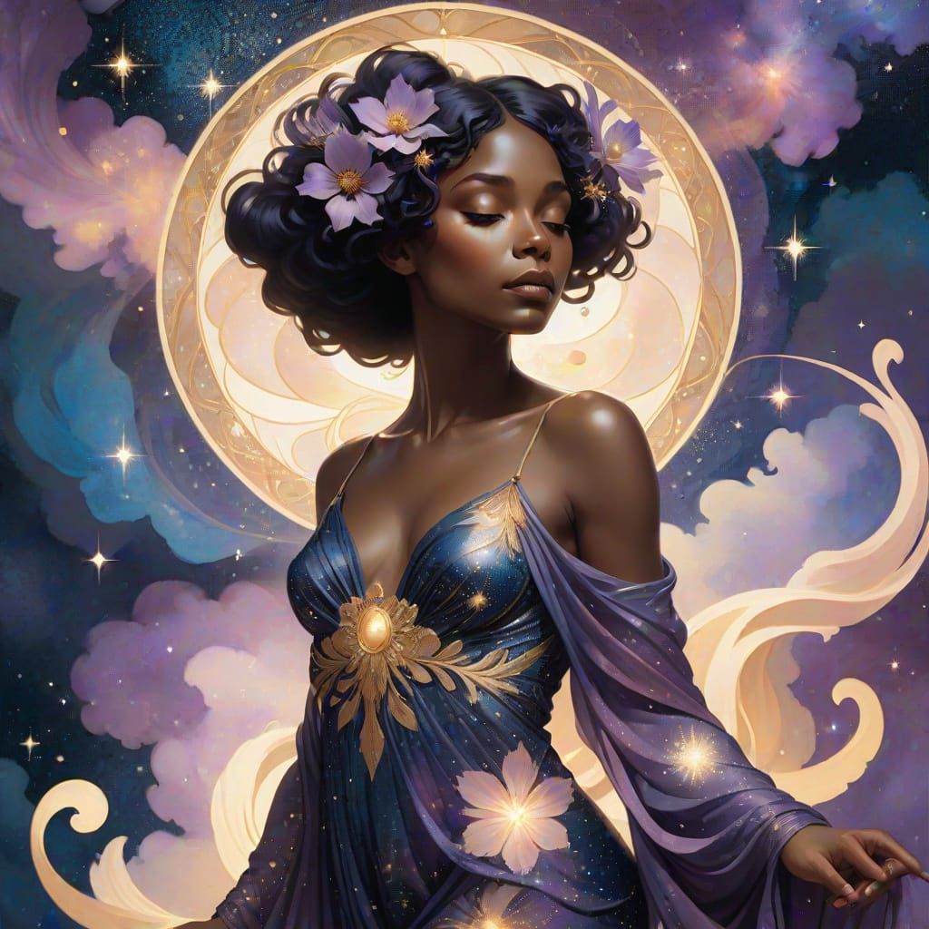 A Celestial Goddess in Liquid Starlight Attire