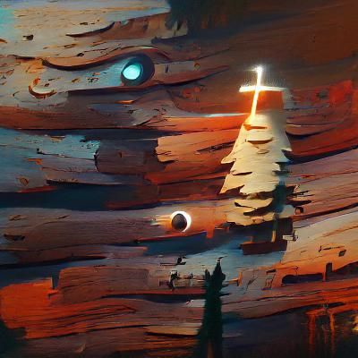 Rusty Light on Pines: Digital Art Rendering