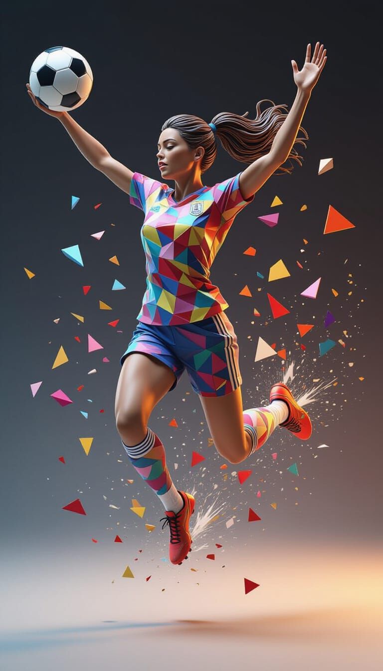 Dynamic Mosaic Sculpture of Soccer Player in Motion