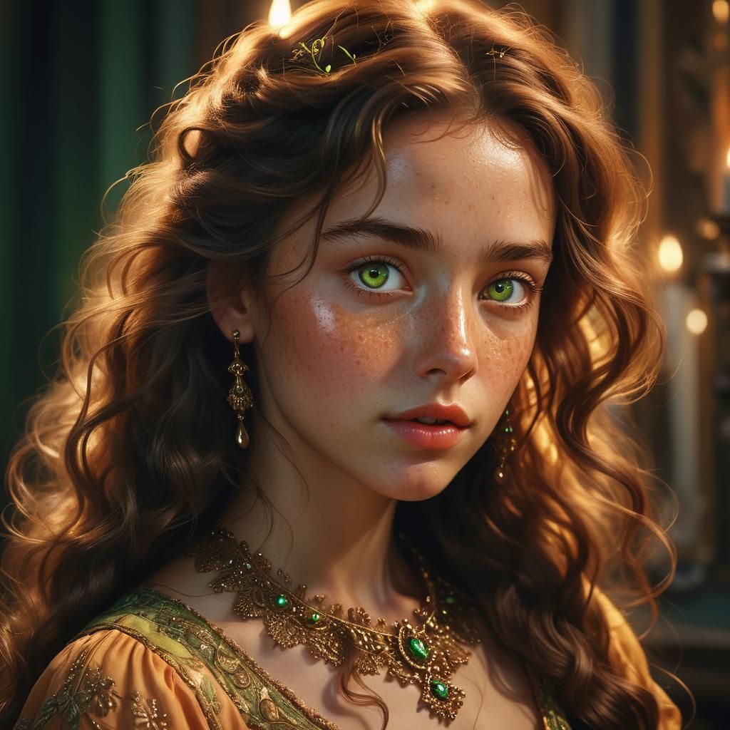 Baroque Portrait of a Woman with Green Eyes