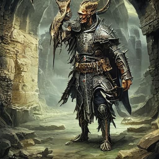 Epic Fantasy Warrior in a Realm of Dragons and Knights