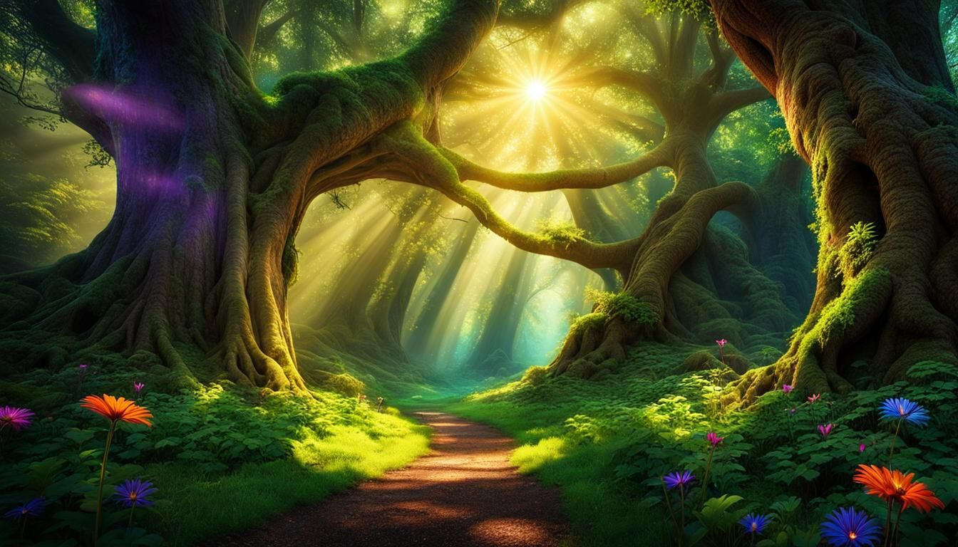 Magical Forest Home to Fairies in Digital Painting