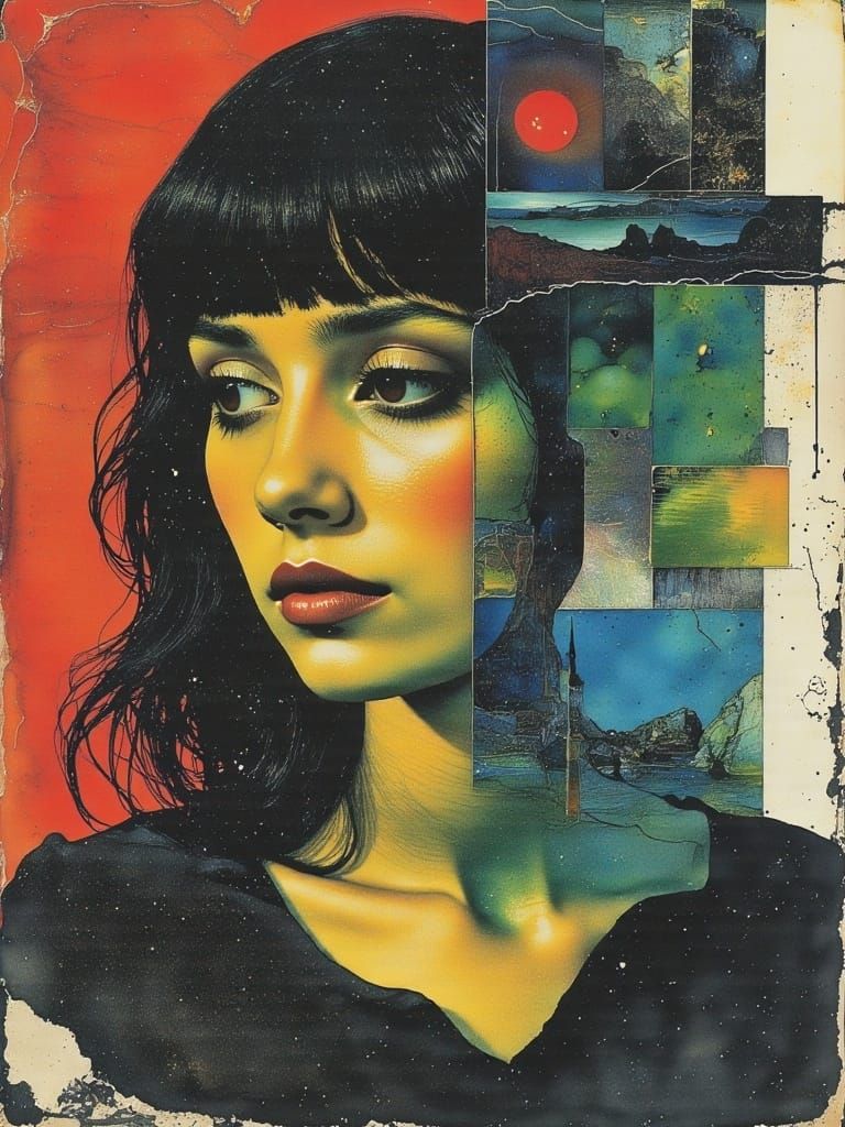 Surreal Pastel Portrait of an Ethereal Young Woman in a Drea...