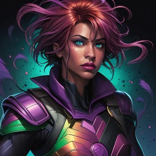 Comic Book Portrait: Woman with Peacock Feather Hair