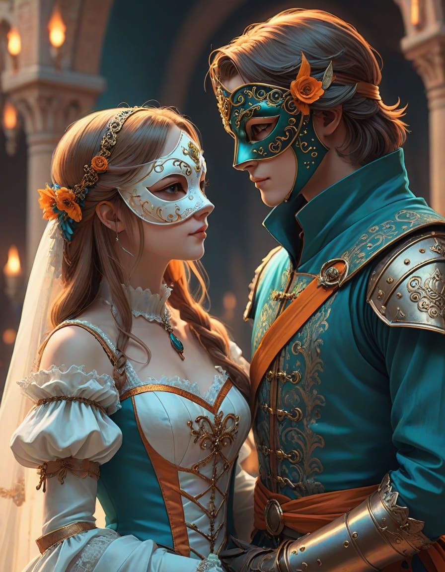 A 14th Century Masquerade Ball in Elegant Orange and Teal