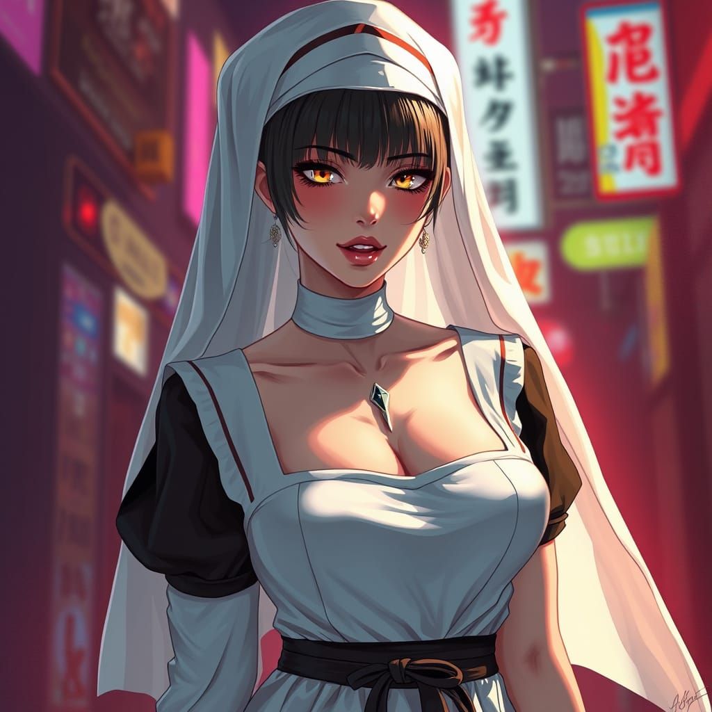 Neon Tokyo Cartoon Akira Nun Concept Art