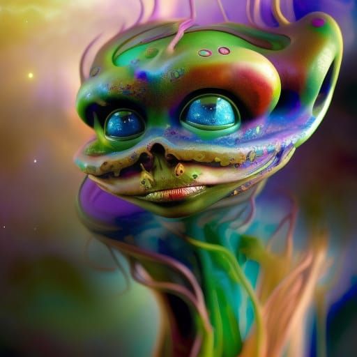 Psychedelic Cosmic Frog Portrait in Solarpunk Style