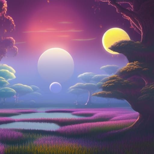 Enchanted Flower Meadow Landscape in Miyazaki Style