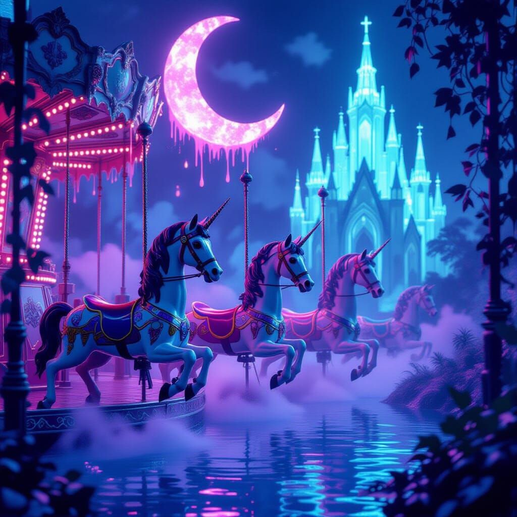 Candycore Carousel Horses in Dreamlike Mist