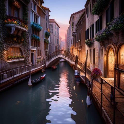 Venice Canals in Gaudi Style: Fantasy Concept Art