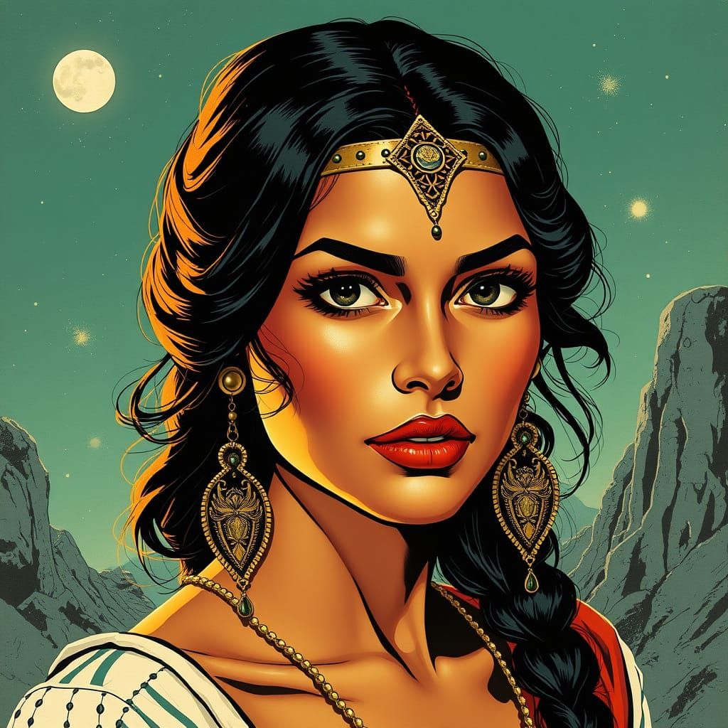 1950s Sci-Fi Indian Goddess in Perfect Comic Book Style