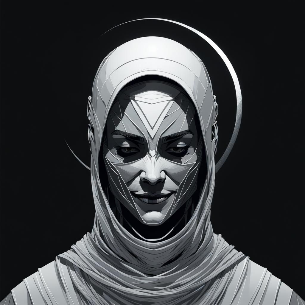 Moon Merchant in Silver: Minimalist Vector Art