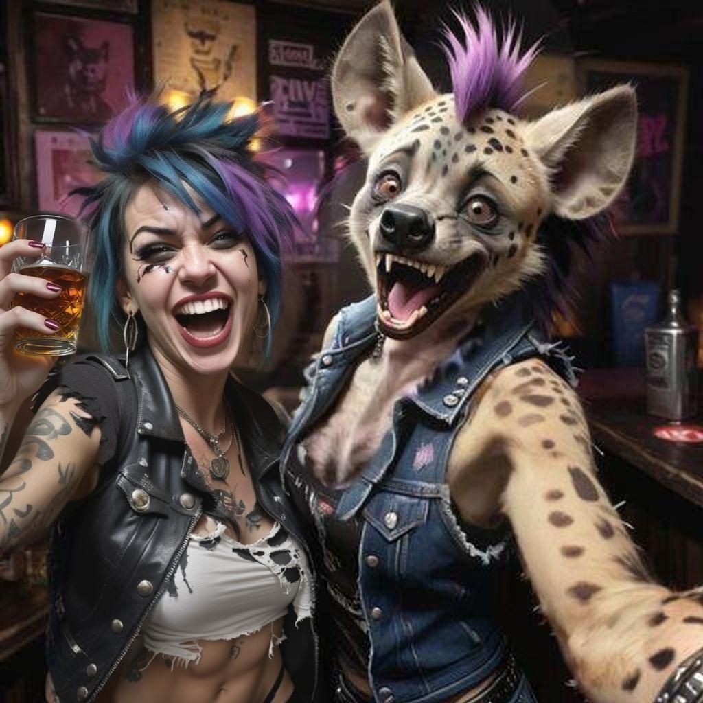 Flirtatious Scuzzpunk Woman Taking a Selfie