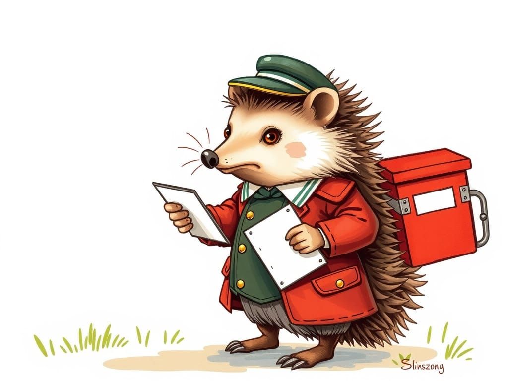 Hedgehog Postman: 19th Century Illustration