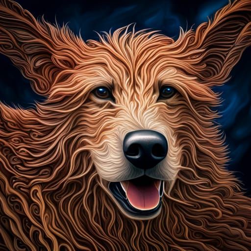 Happy Dog in Floral Fractal Dreamscape