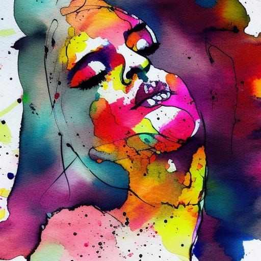 Colorful Watercolor Portrait of Sleeping Woman