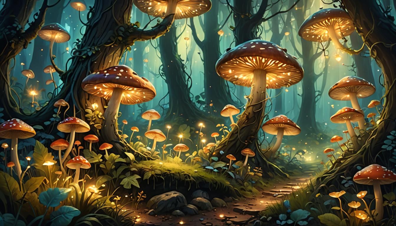 Enchanted Forest Clearing in Dreamy Oil Painting Style