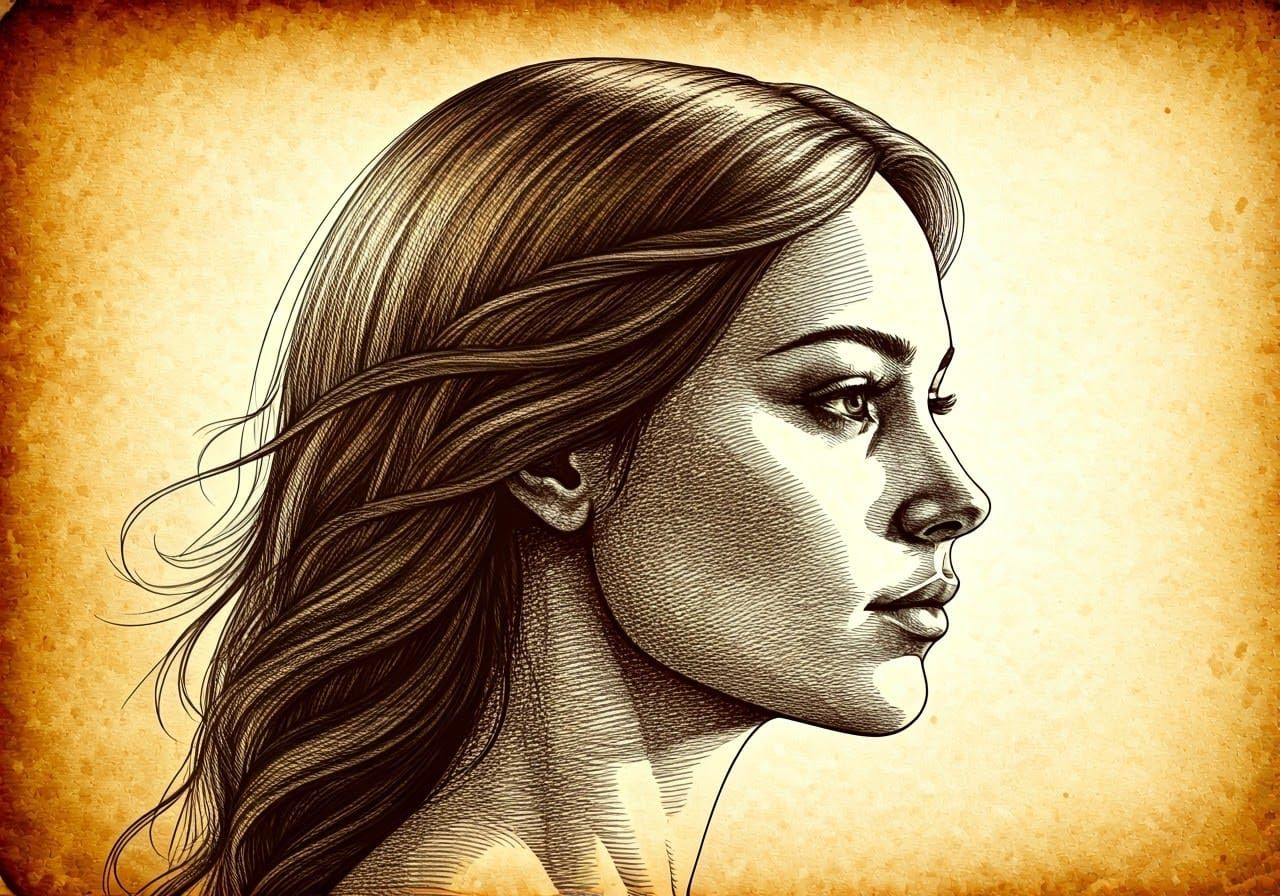 Vitruvian Woman Ink Illustration on Parchment