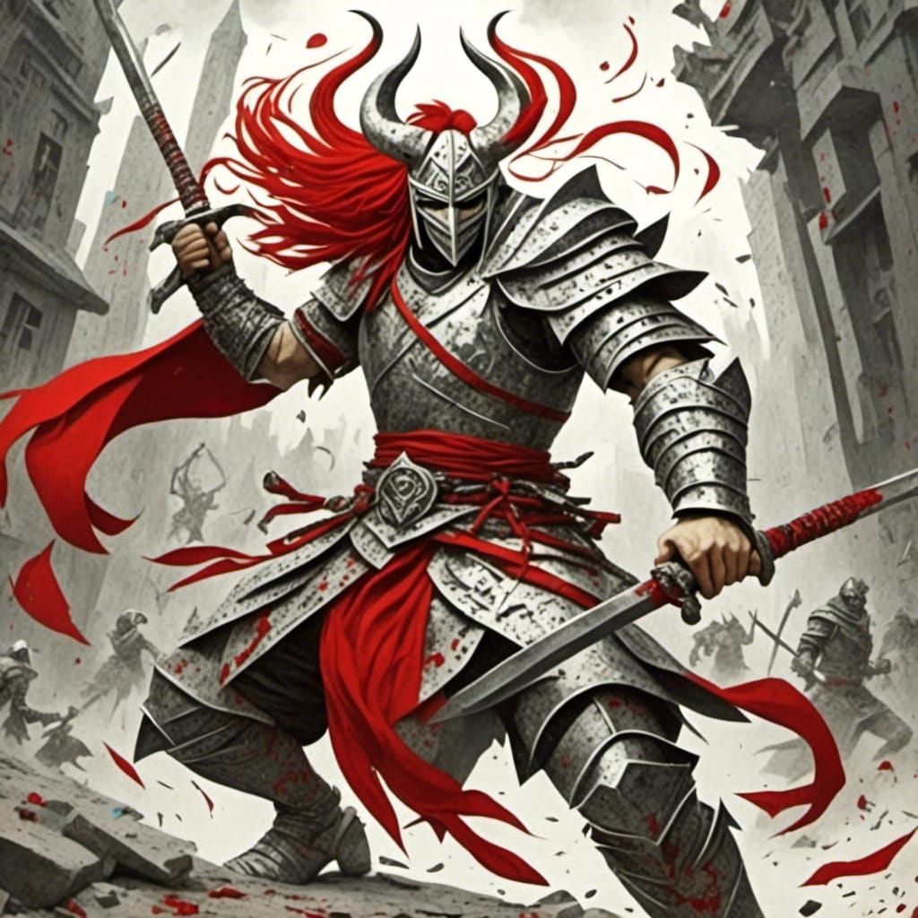 Fierce Anime Ninja Warrior in Fiery Samurai Style