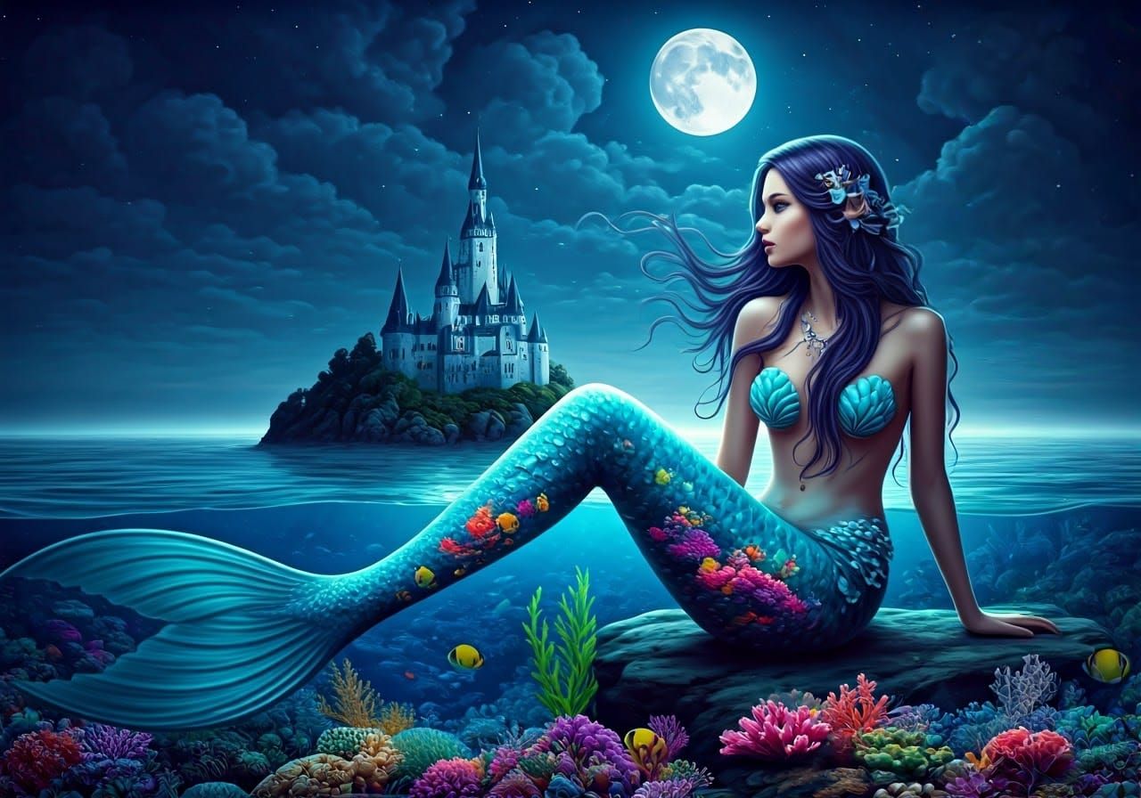 Mermaid Double Exposure: Underwater Dreamscape