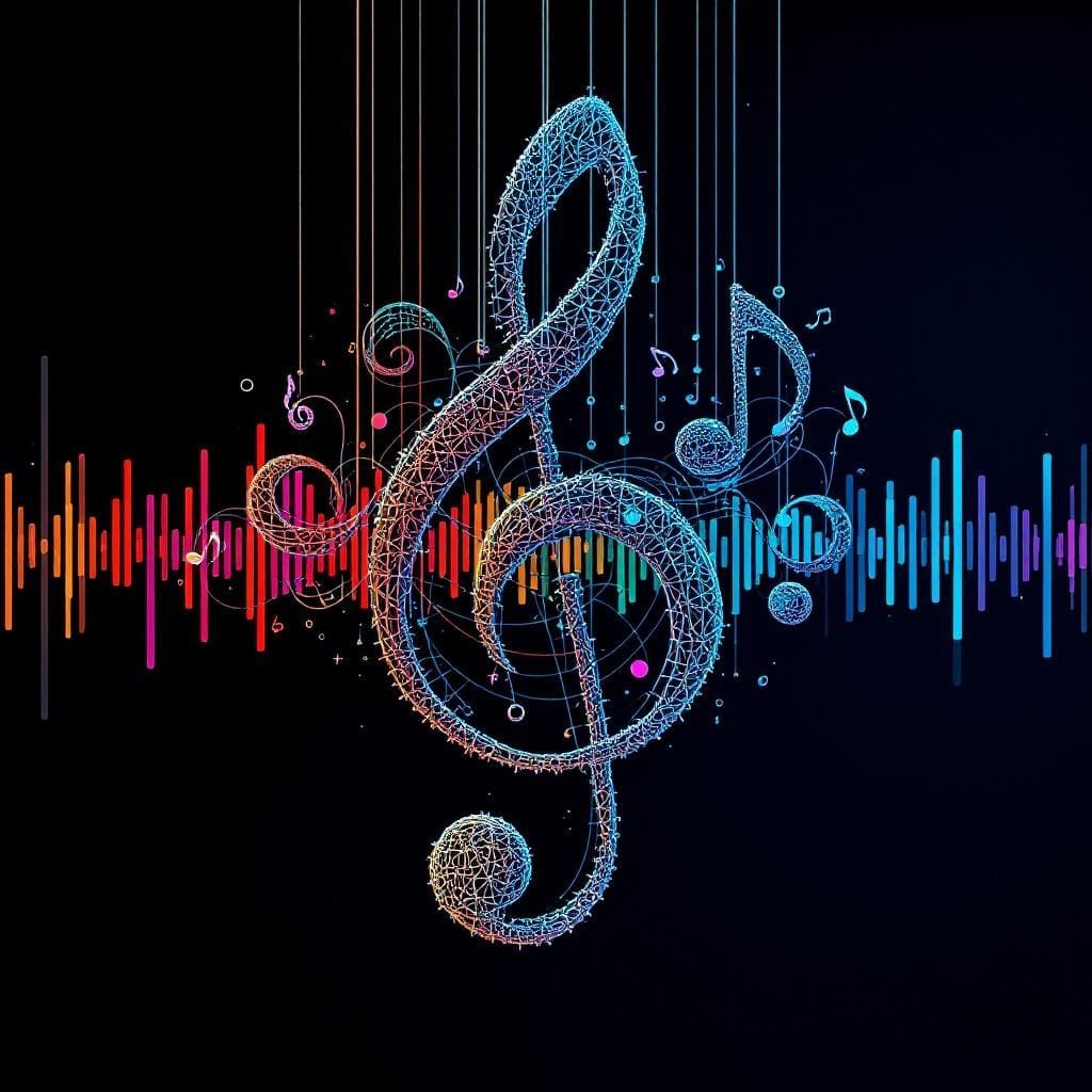 Wire Sculpture of Musical Notes in a Soundwave Pattern