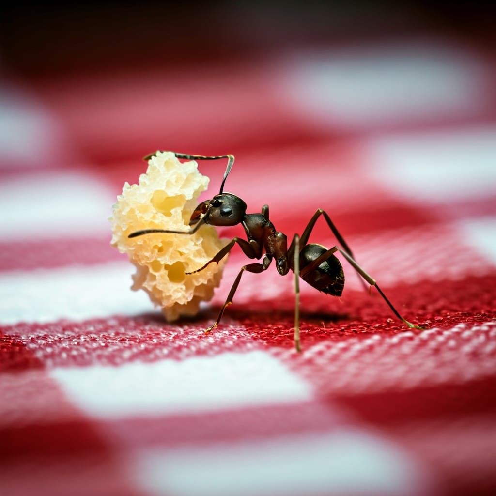 Macro Photo of Ant Carrying Bread Crumb