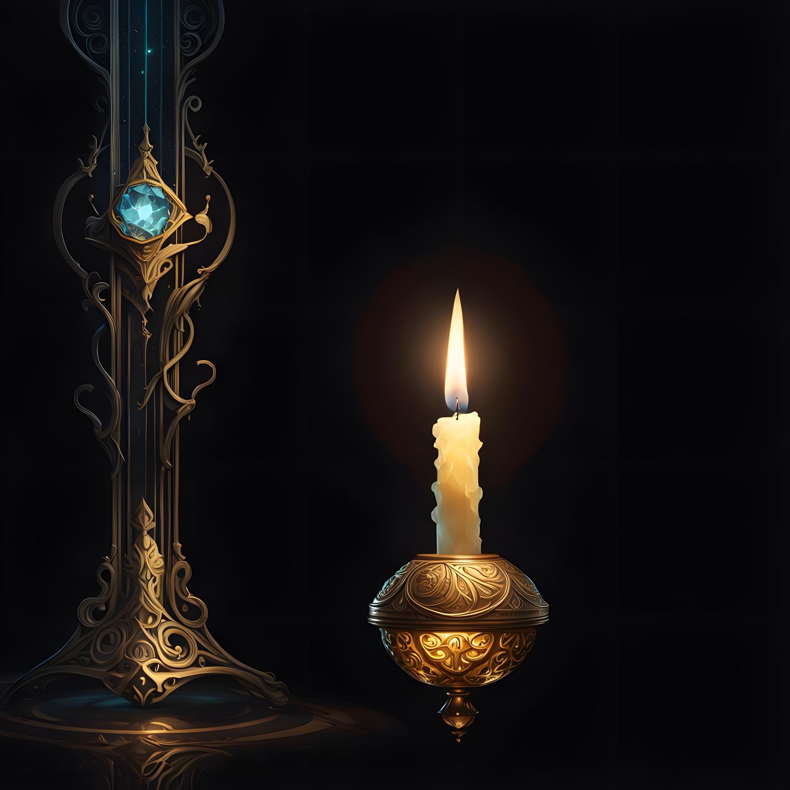 Glowing Crystal in Dark Space: a Fantasy Art