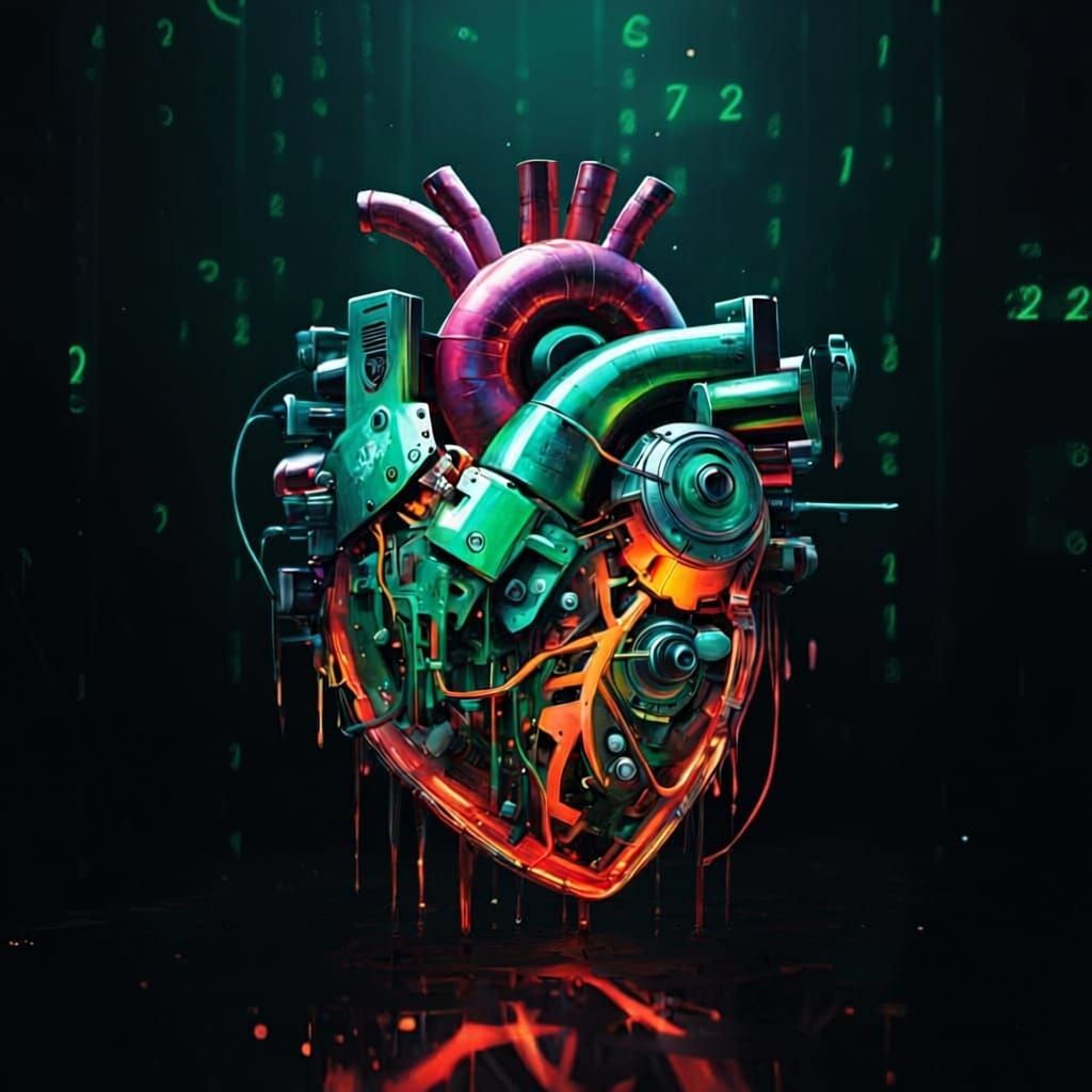 Glowing Mechanical Heart in Data Void