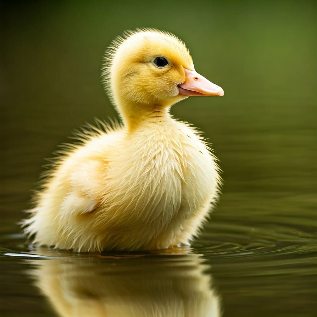 Adorable Duckling by Pond in Watercolor Style