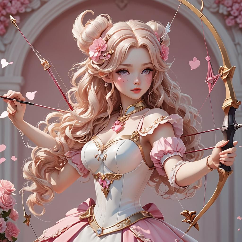 Cupid Girl with Heart Arrow in 3D Anime Art