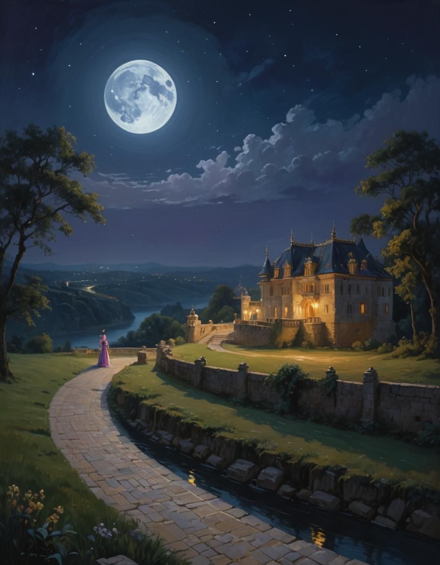 Princess Balcony View: Romantic Oil Painting