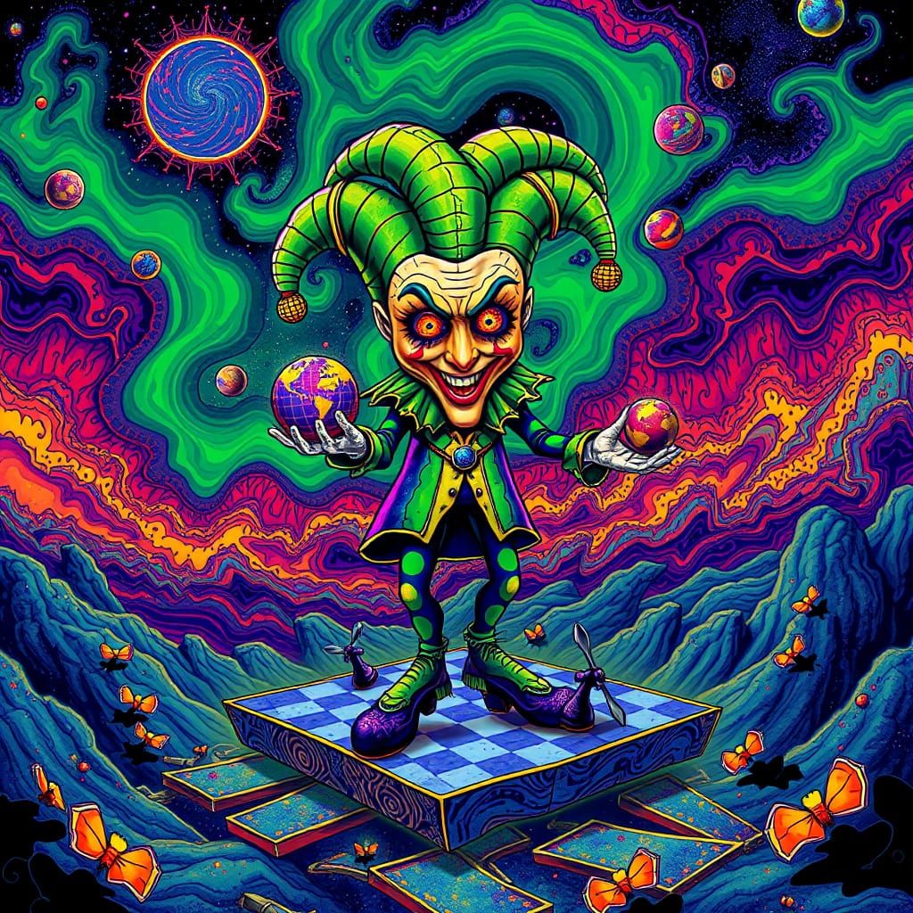 Cosmic Joker Jester With Galaxy Eyes