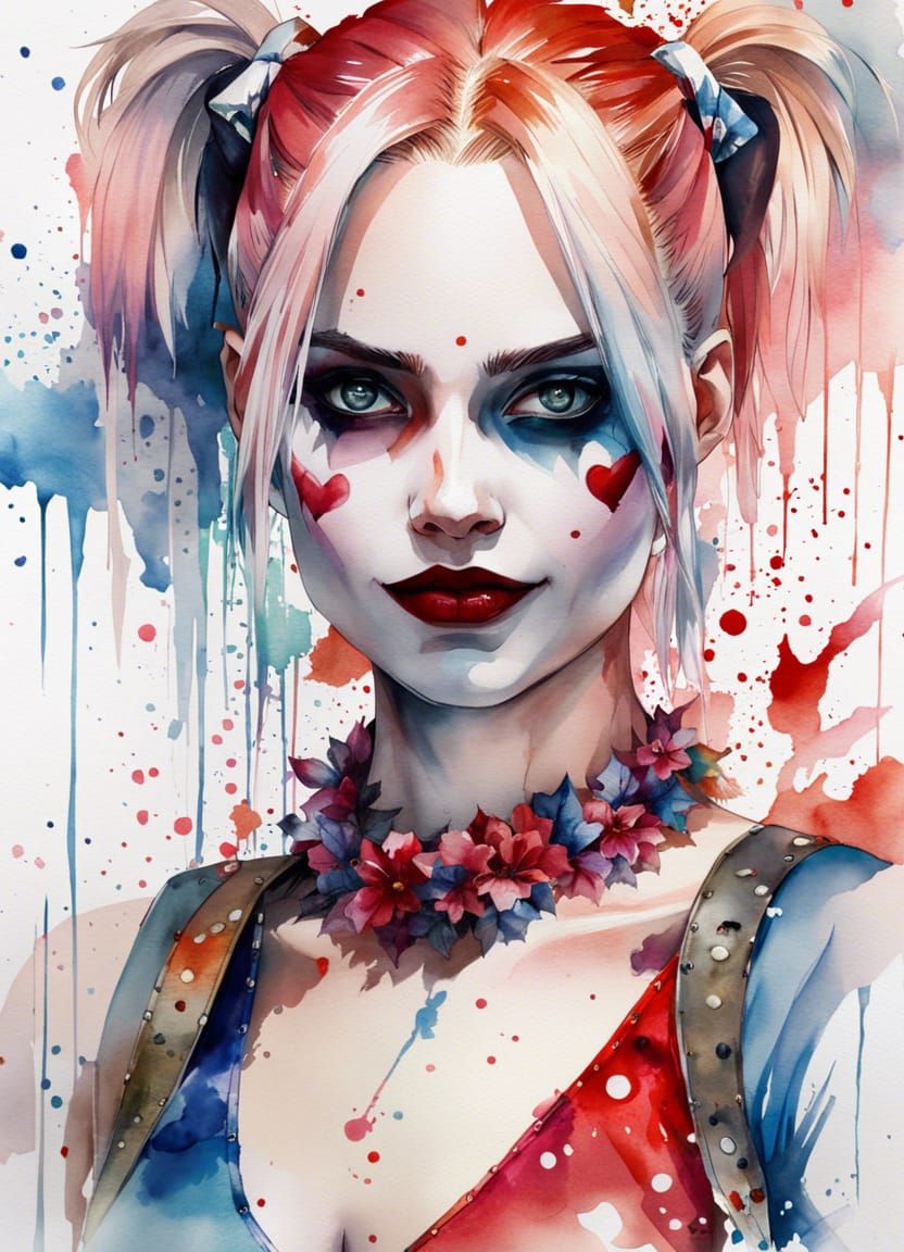 Anime Harley Quinn Masterpiece in Watercolor Style