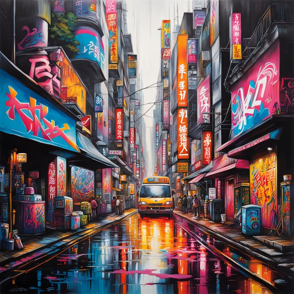 Colorful Tokyo Graffiti Street Art in Splash Style