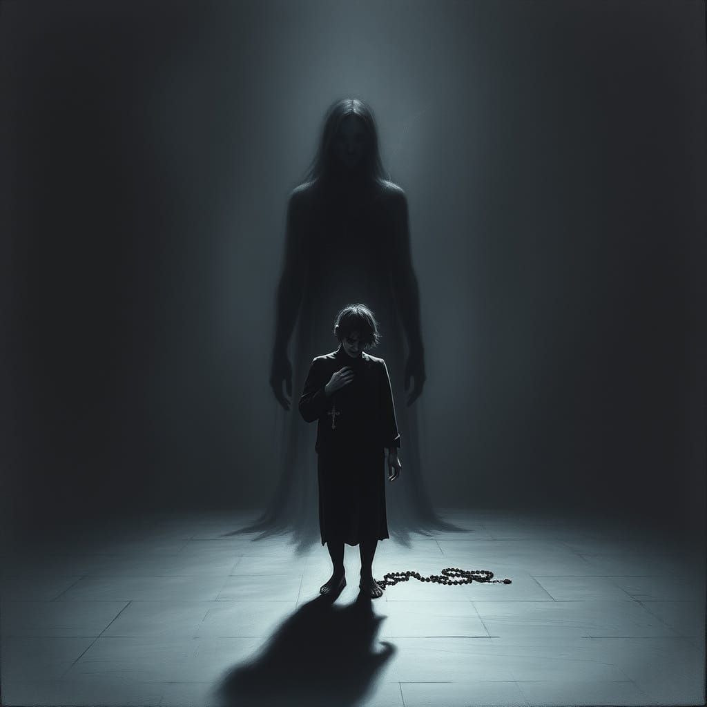 Sorrowful Figure Haunted by Memories in Charcoal Drawing