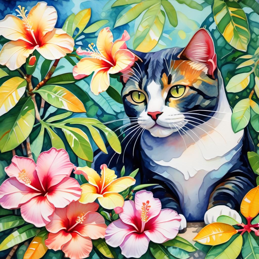 Polydactyl Cats Napping in Key West: Gouache Watercolor