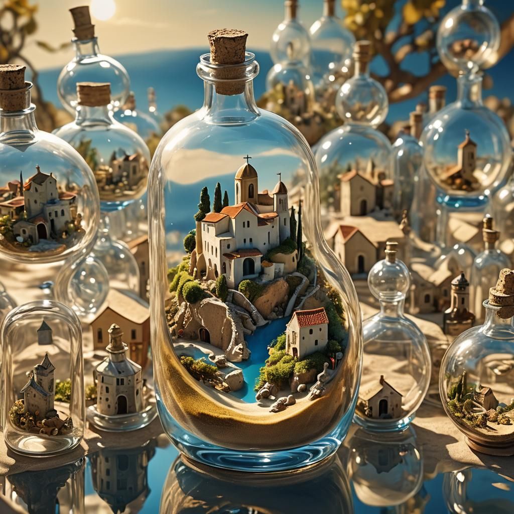 Surrealist Village in a Bottle Dreamscape