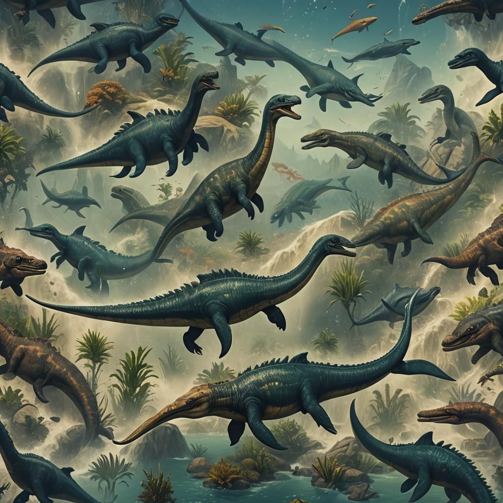 Detailed Plesiosaurus Matte Painting in Deep Color
