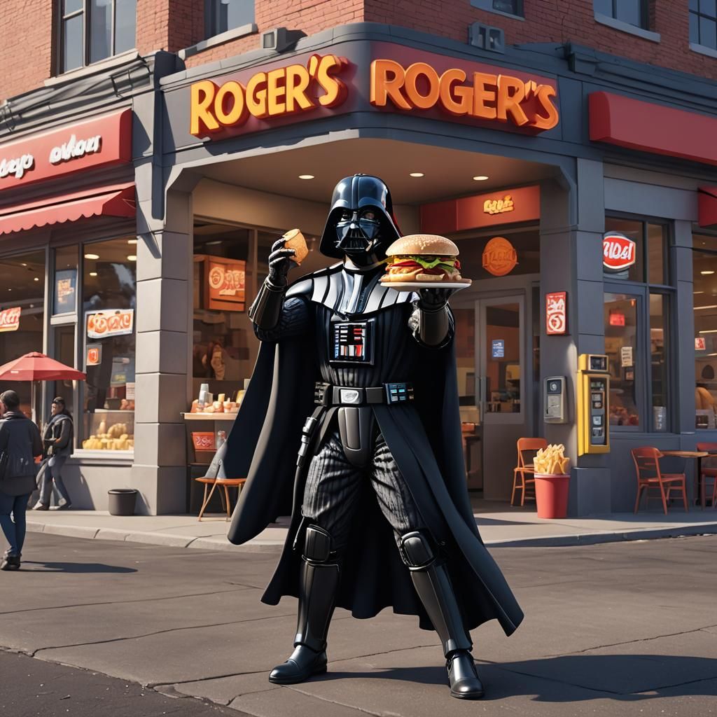Darth Vader Catches Hamburger with Force: Pixar Style
