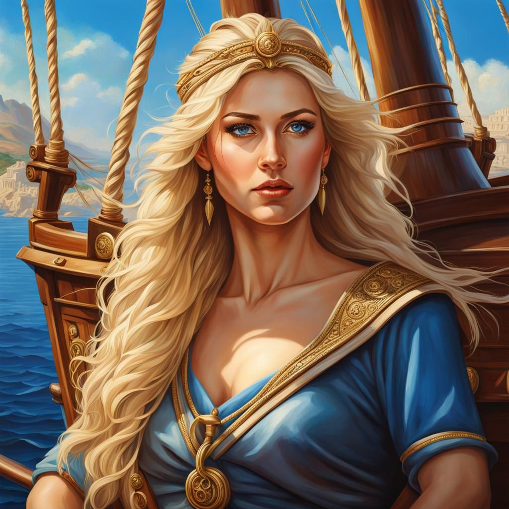 Ancient Greek Mariner at the Helm: Hyperrealistic Art