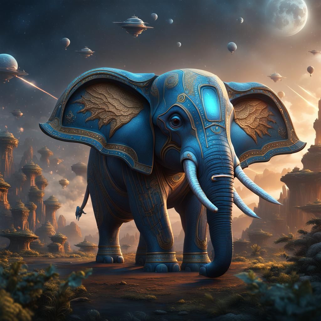 Elephant Spaceship Concept Art in Detailed Matte Painting